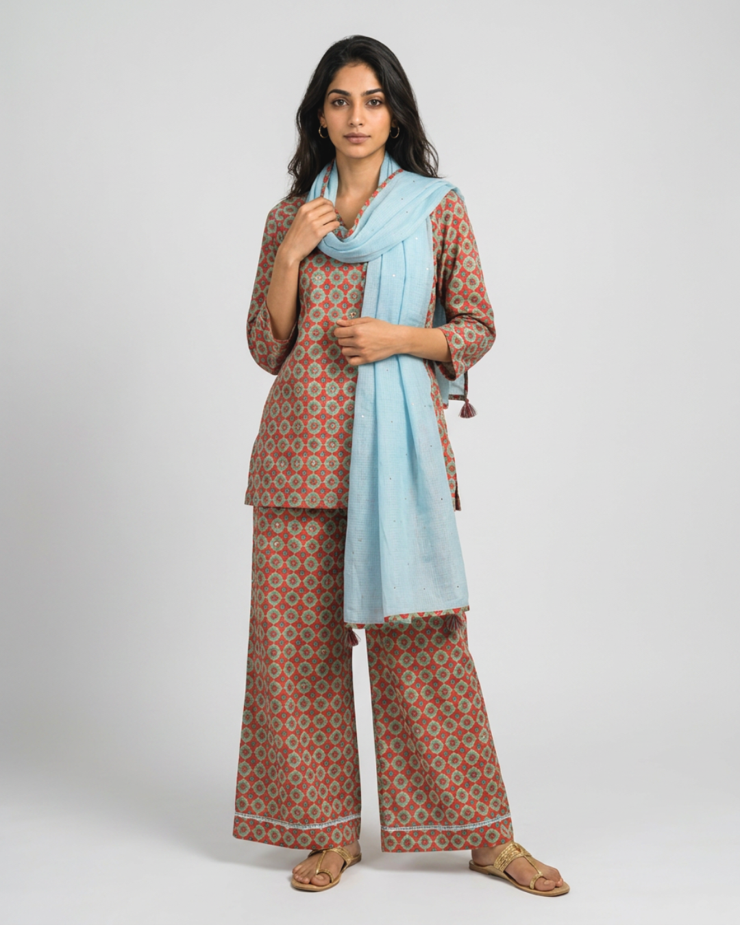 Taal Mul Kurta Set - Crimson Red