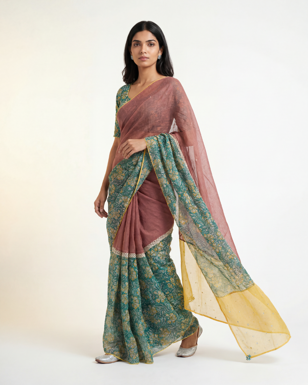 Alba Doria Saree - Teal & Plum