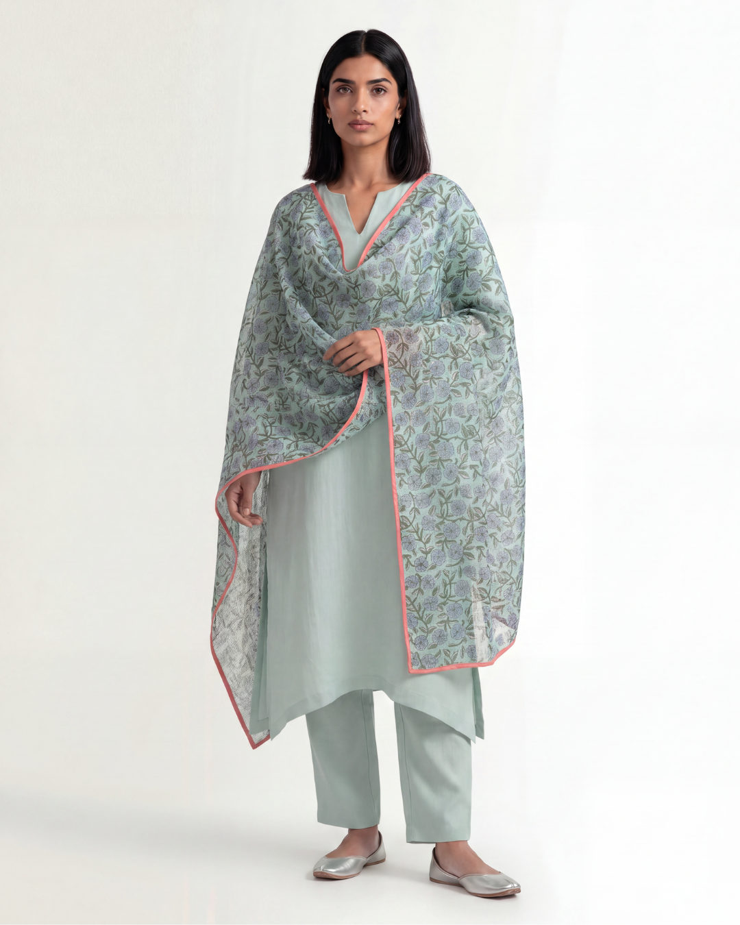 Meadow Linen Kurta Set - Mint Green