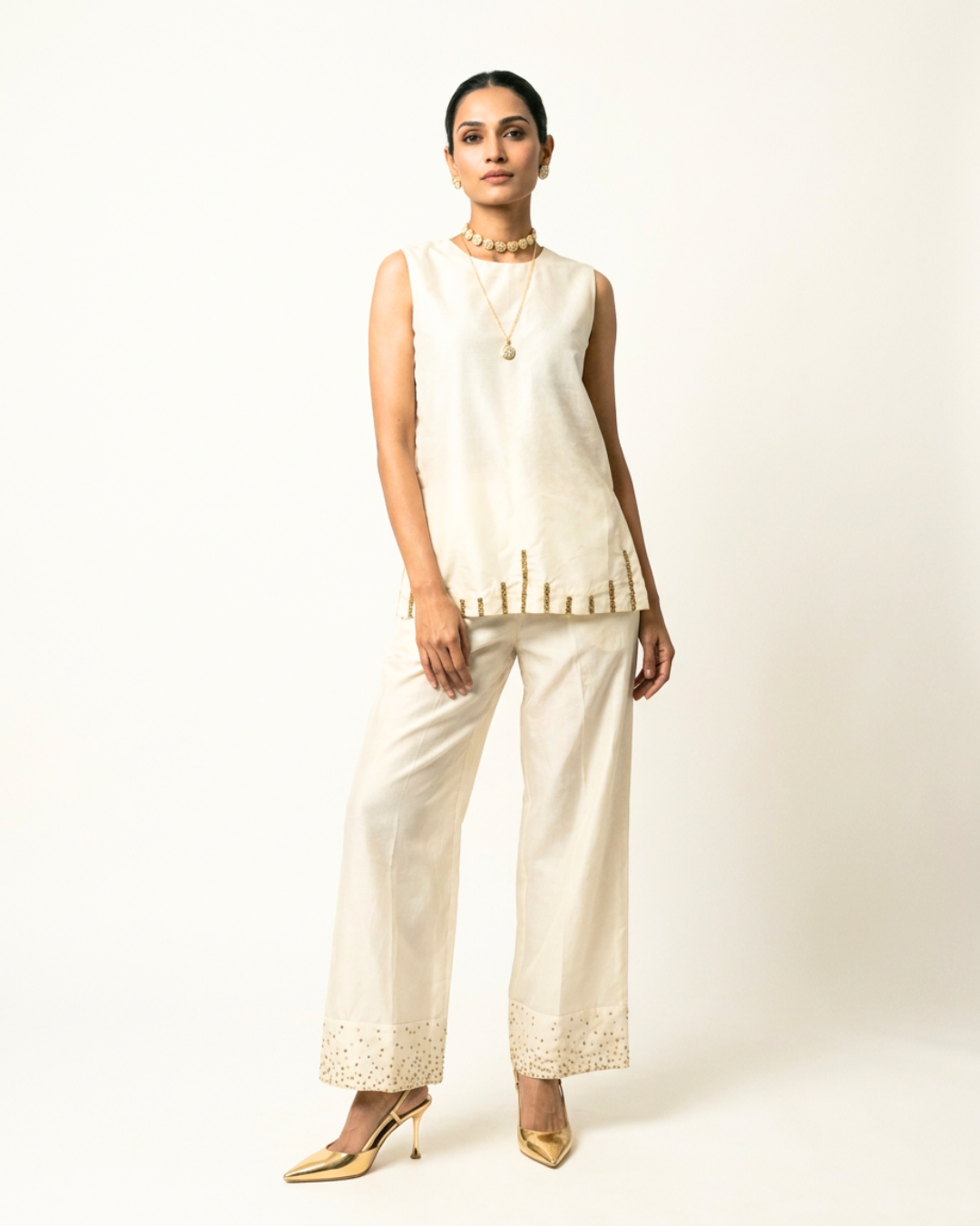 Ujla Chanderi Coord Set - Ivory