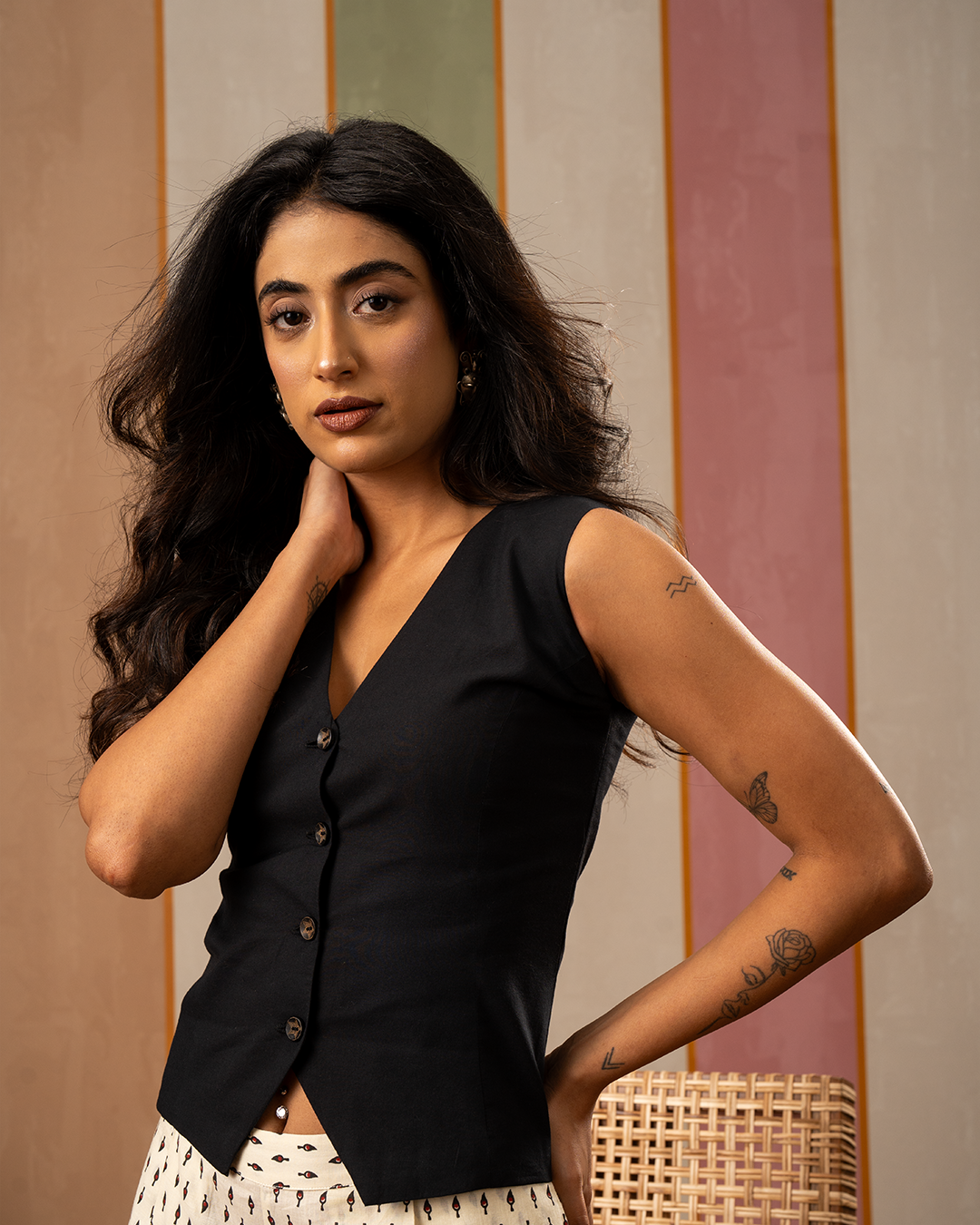 Black Solid Cotton Waistcoat - Industale