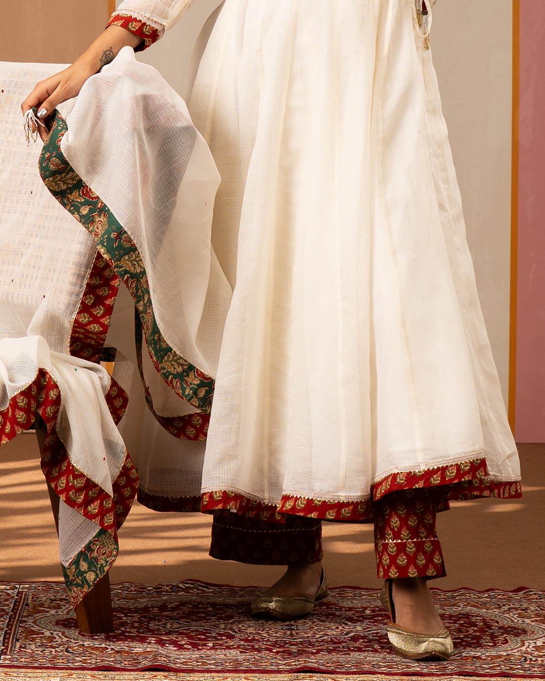 Red Blockprint Cotton Straight Pants - Industale