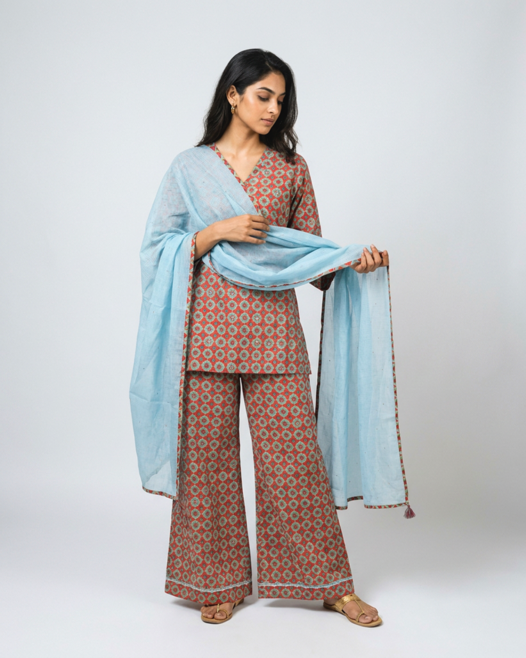 Taal Mul Kurta Set - Crimson Red