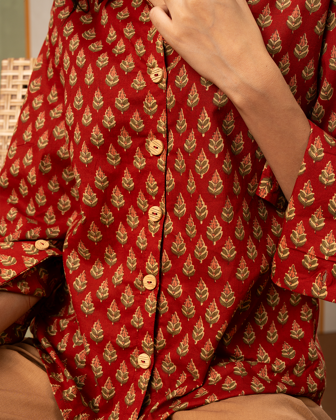 Red Blockprint Womens Cotton Shirt - Industale