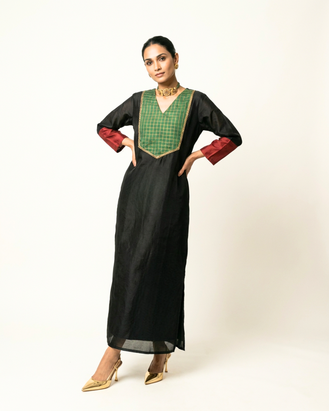 Bela Chanderi Dress - Charcoal