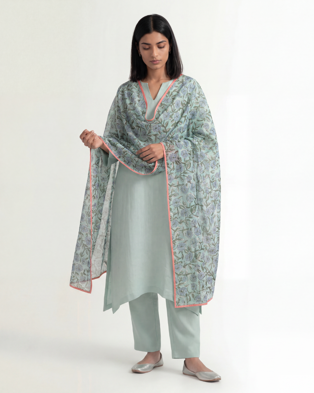 Meadow Linen Kurta Set - Mint Green