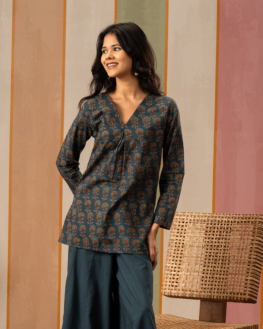 Blue Blockprint Cotton Short Kurti - Industale