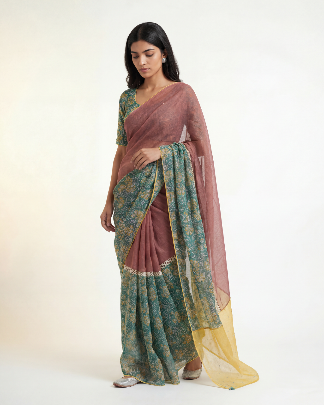 Alba Doria Saree - Teal & Plum