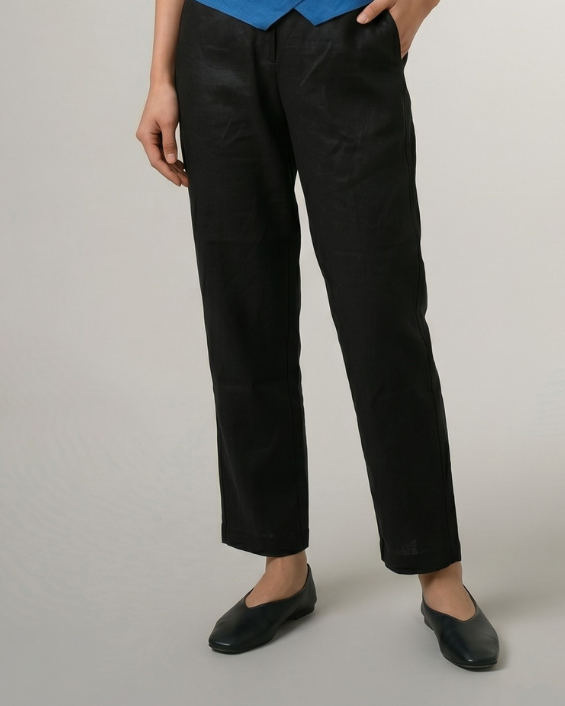 Snug Taper Linen Pants - Black