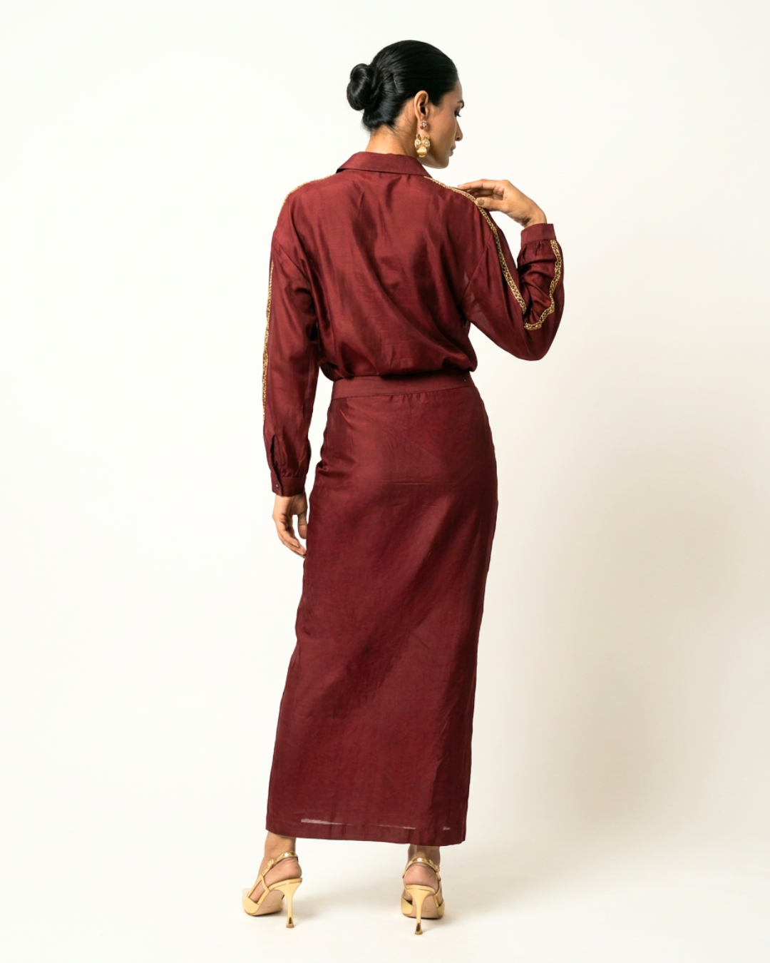 Peher Chanderi Coord Set - Maroon
