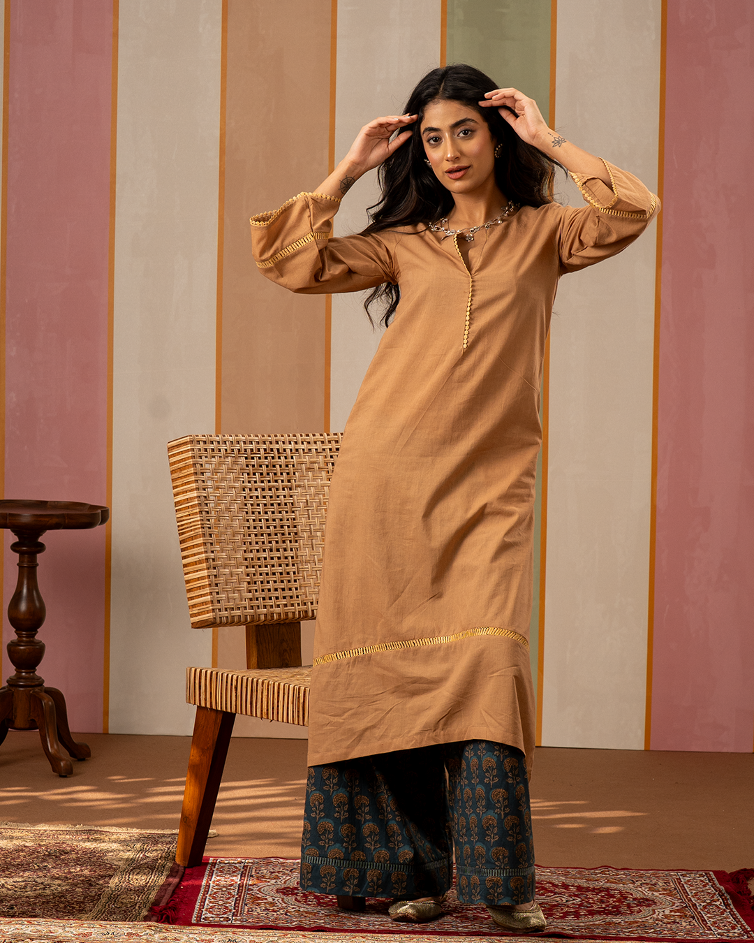 Brown Solid Cotton Kurta - Industale