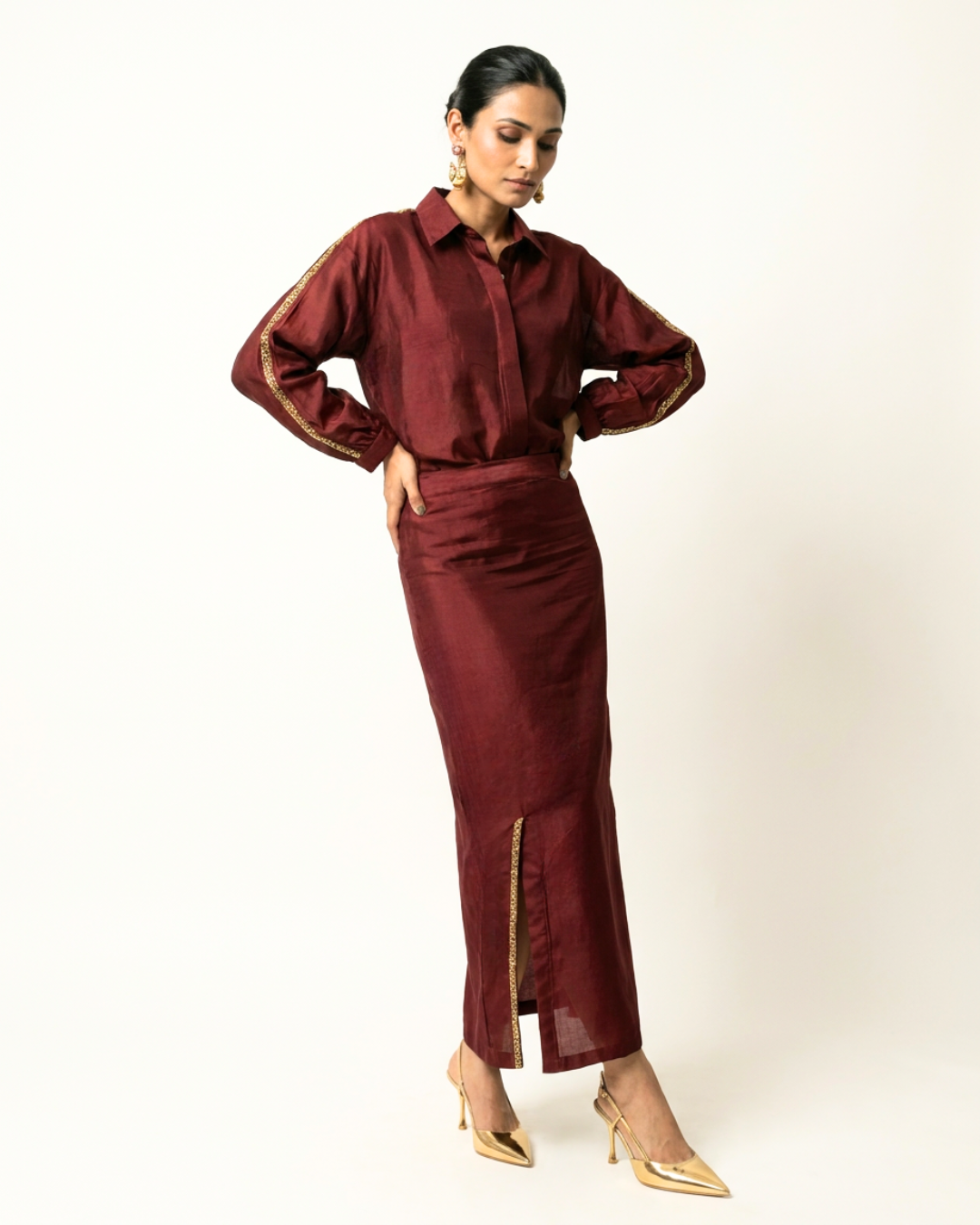 Peher Chanderi Coord Set - Maroon