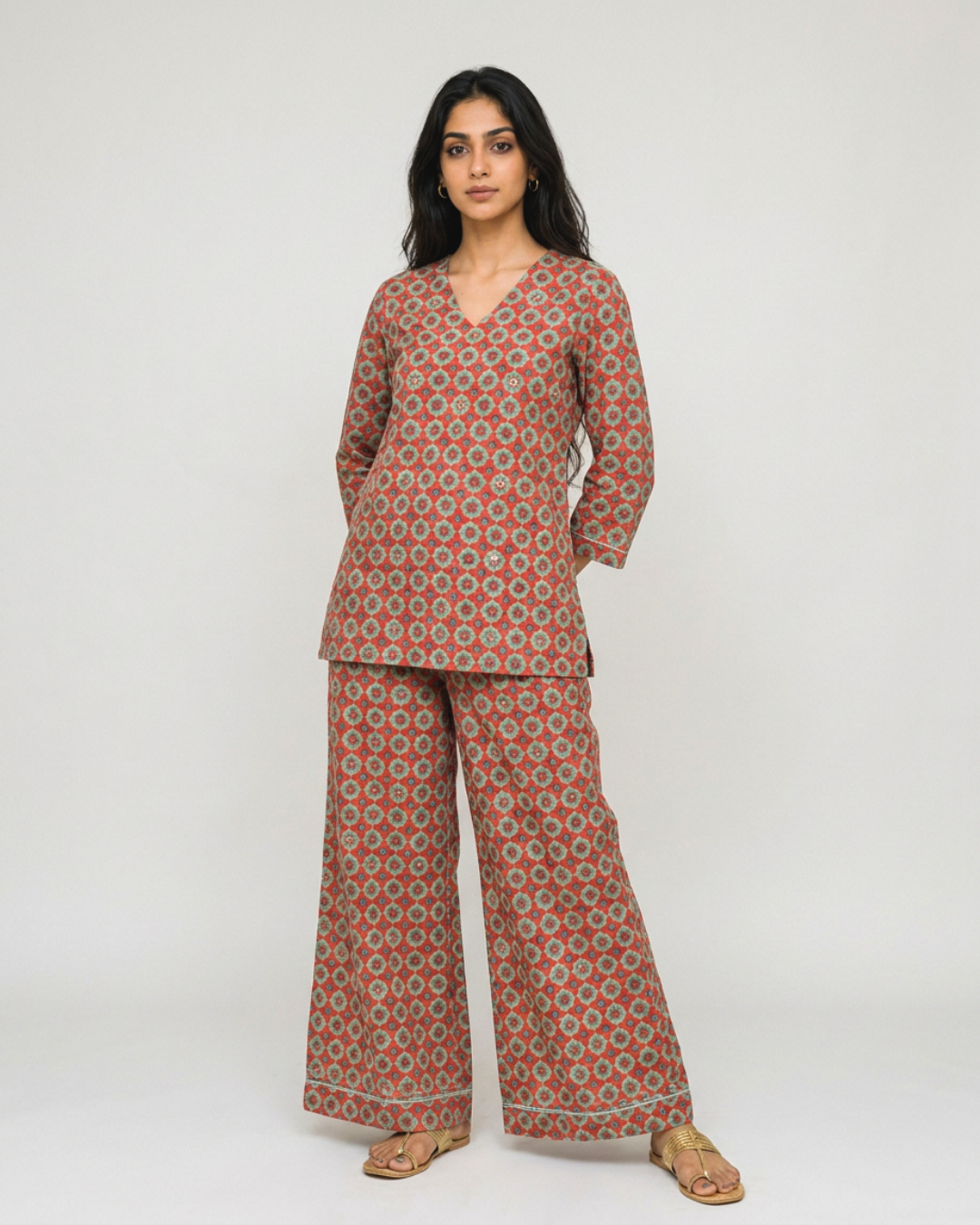 Taal Mul Kurta Set - Crimson Red