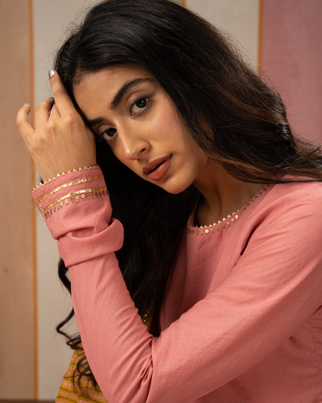Pink Solid Cotton Flare Kurta - Industale