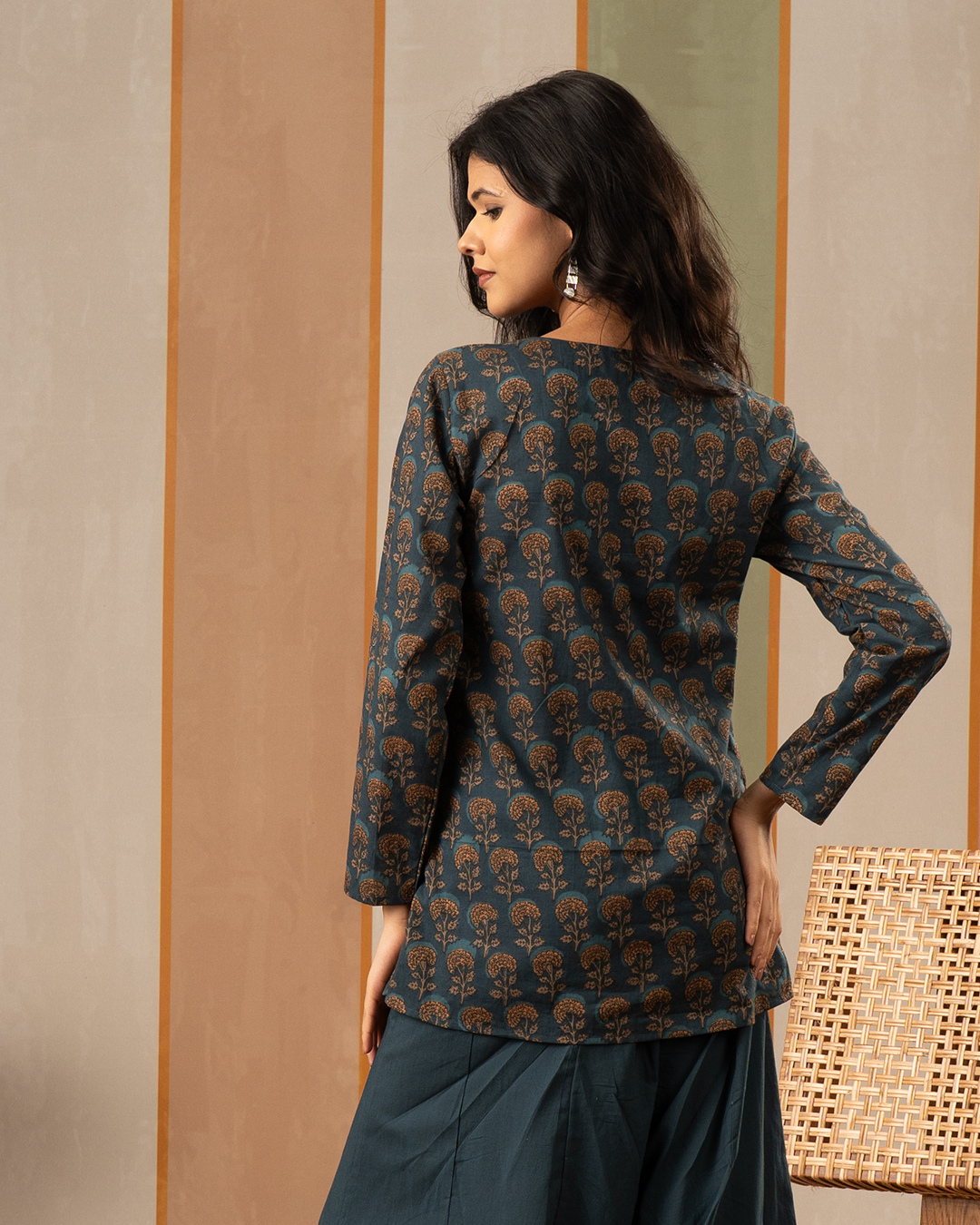 Blue Blockprint Cotton Short Kurti - Industale
