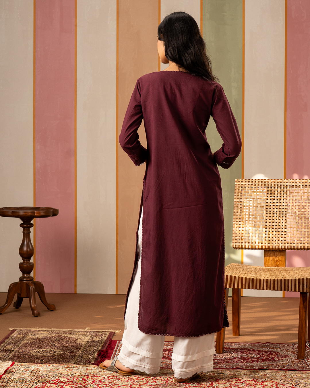 Purple Solid Cotton Straight Kurta - Industale