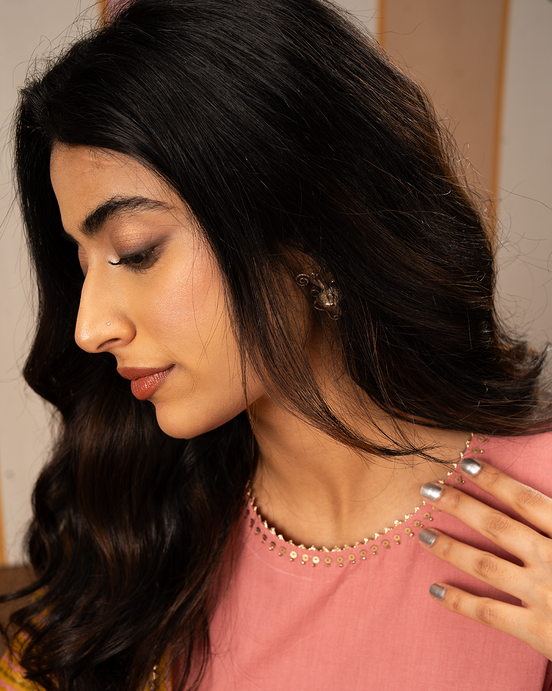 Pink Solid Cotton Flare Kurta - Industale