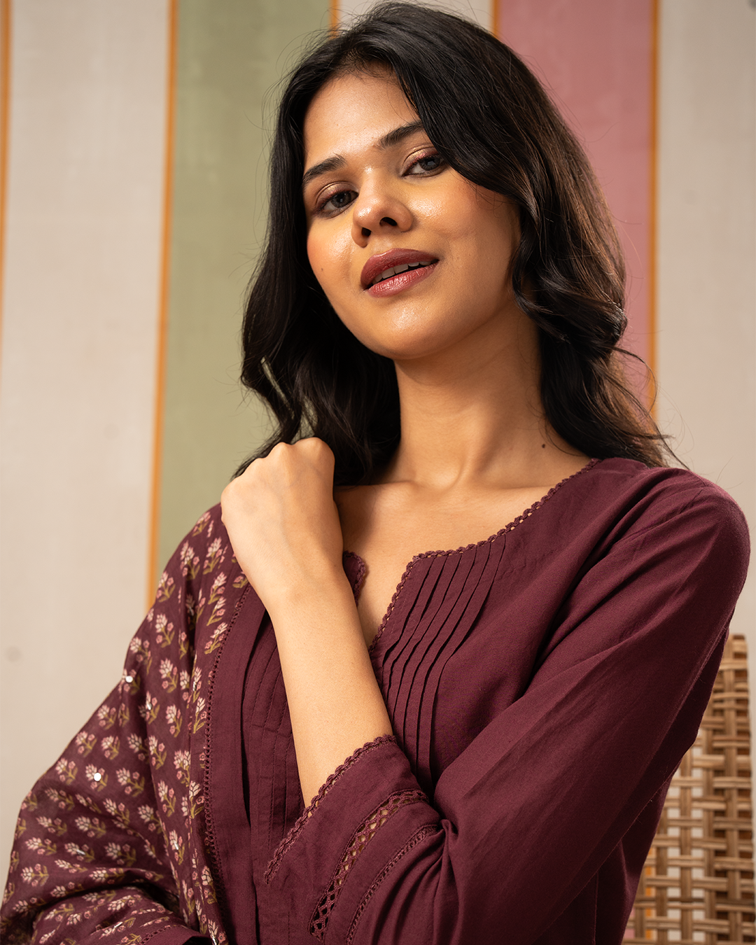Purple Solid Cotton Straight Kurta - Industale