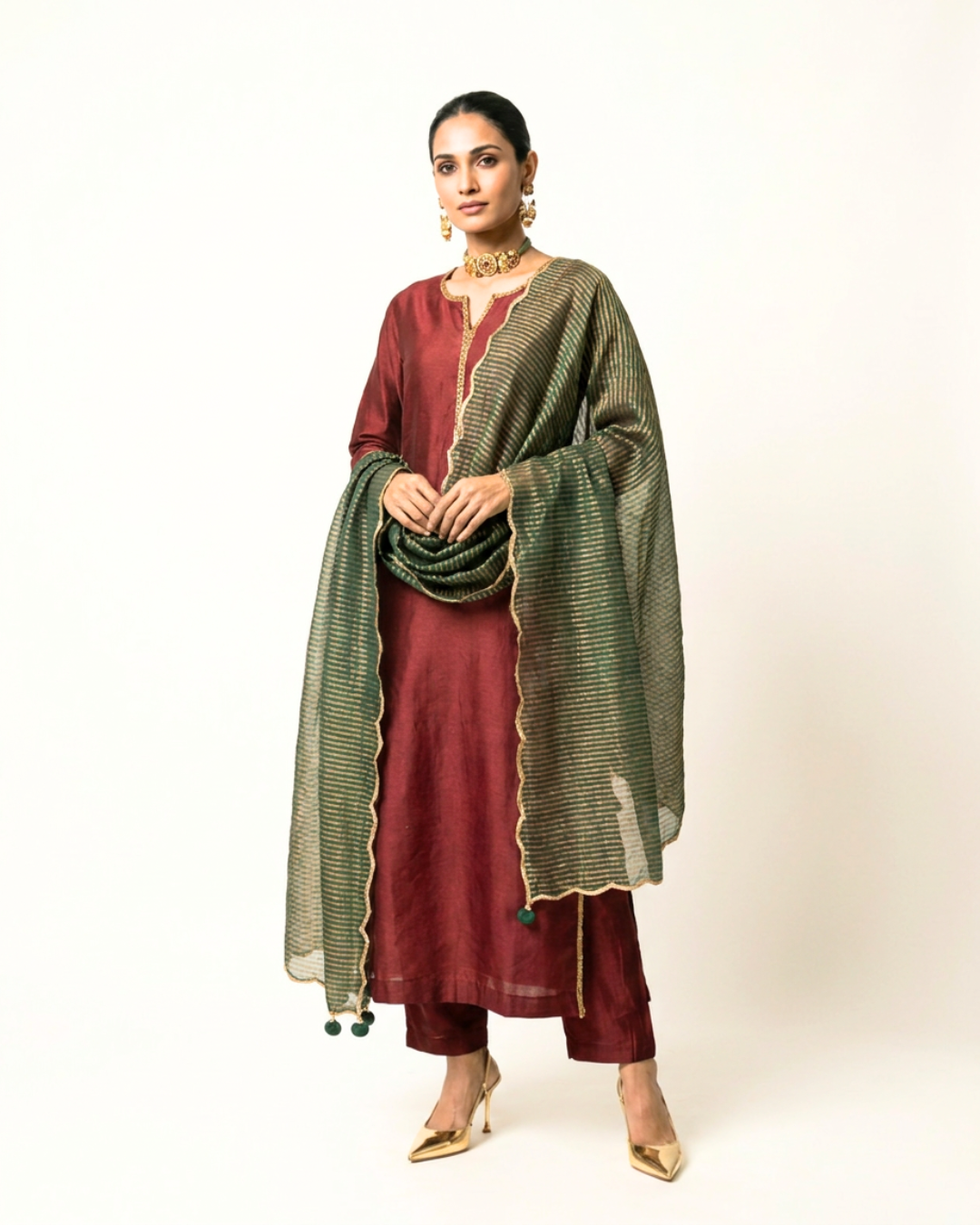 Abhya Tissue Chanderi Dupatta - Green