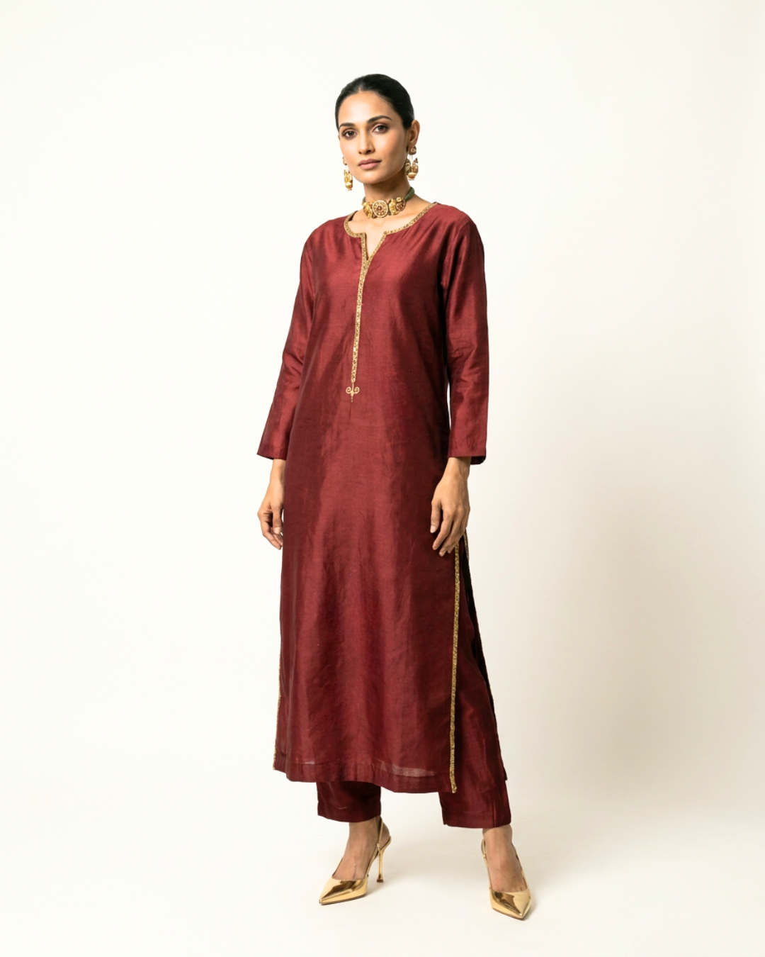 Abhya Chanderi Kurta - Maroon