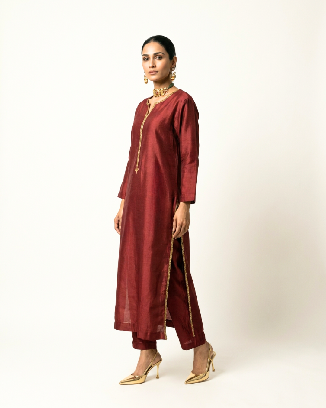 Abhya Chanderi Kurta - Maroon