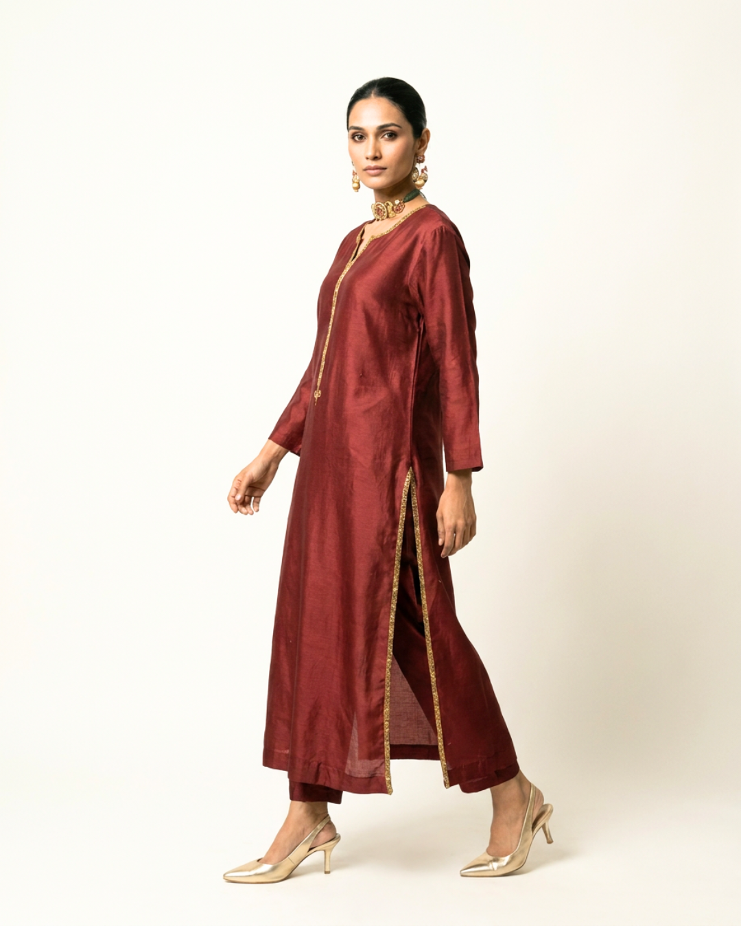 Abhya Chanderi Kurta - Maroon