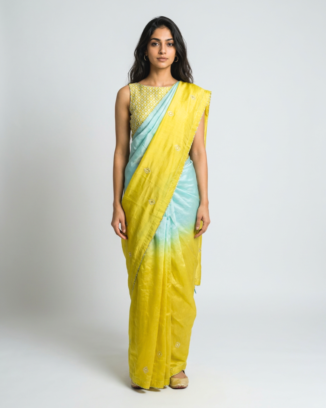 Ambar Chanderi Saree - Yellow & Blue