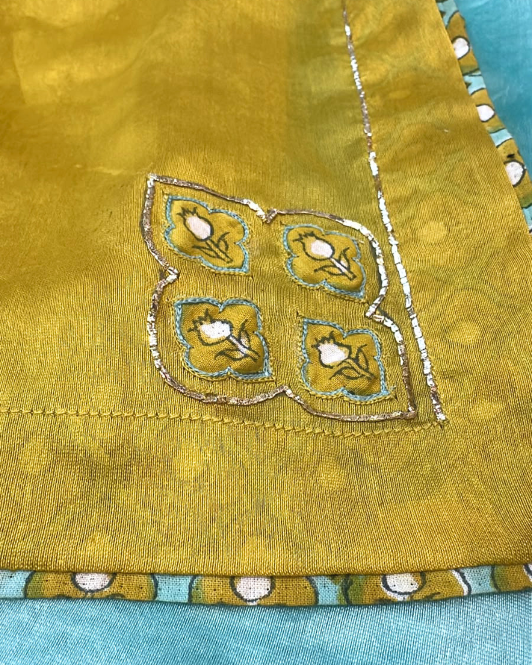 Ambar Chanderi Saree - Yellow & Blue