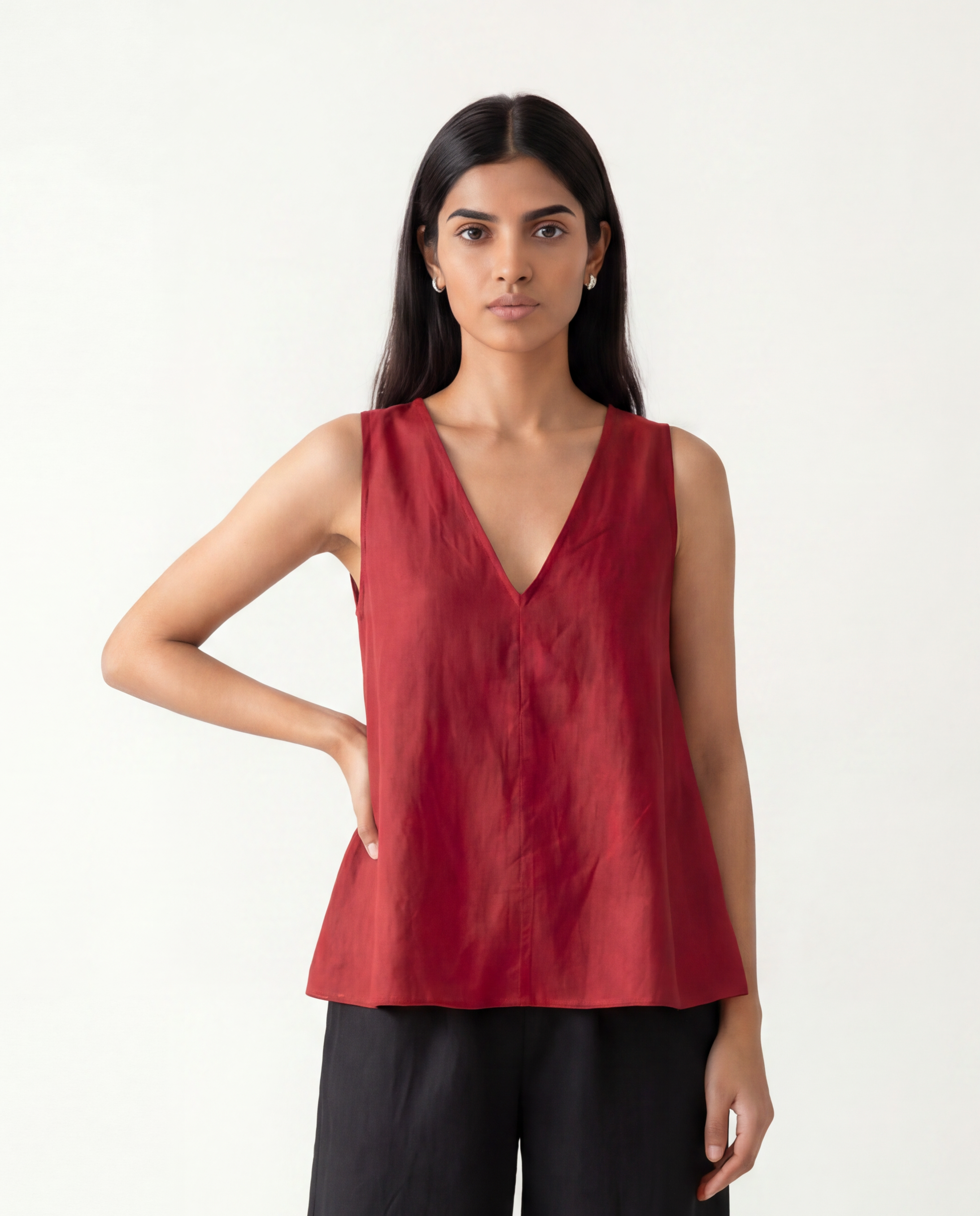 Aurora Linen Top - Crimson Red
