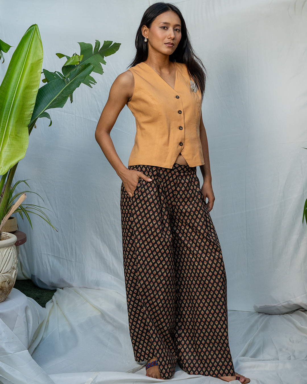 Tan Brown and Black Blockprint Cotton Coord Set