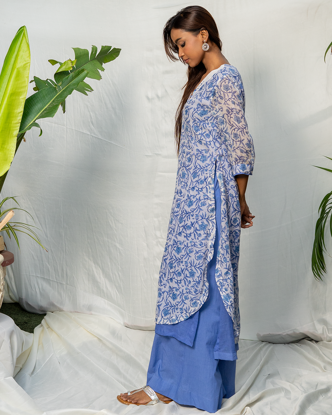 Blue Hand Block Printed Doria A-Line Kurta
