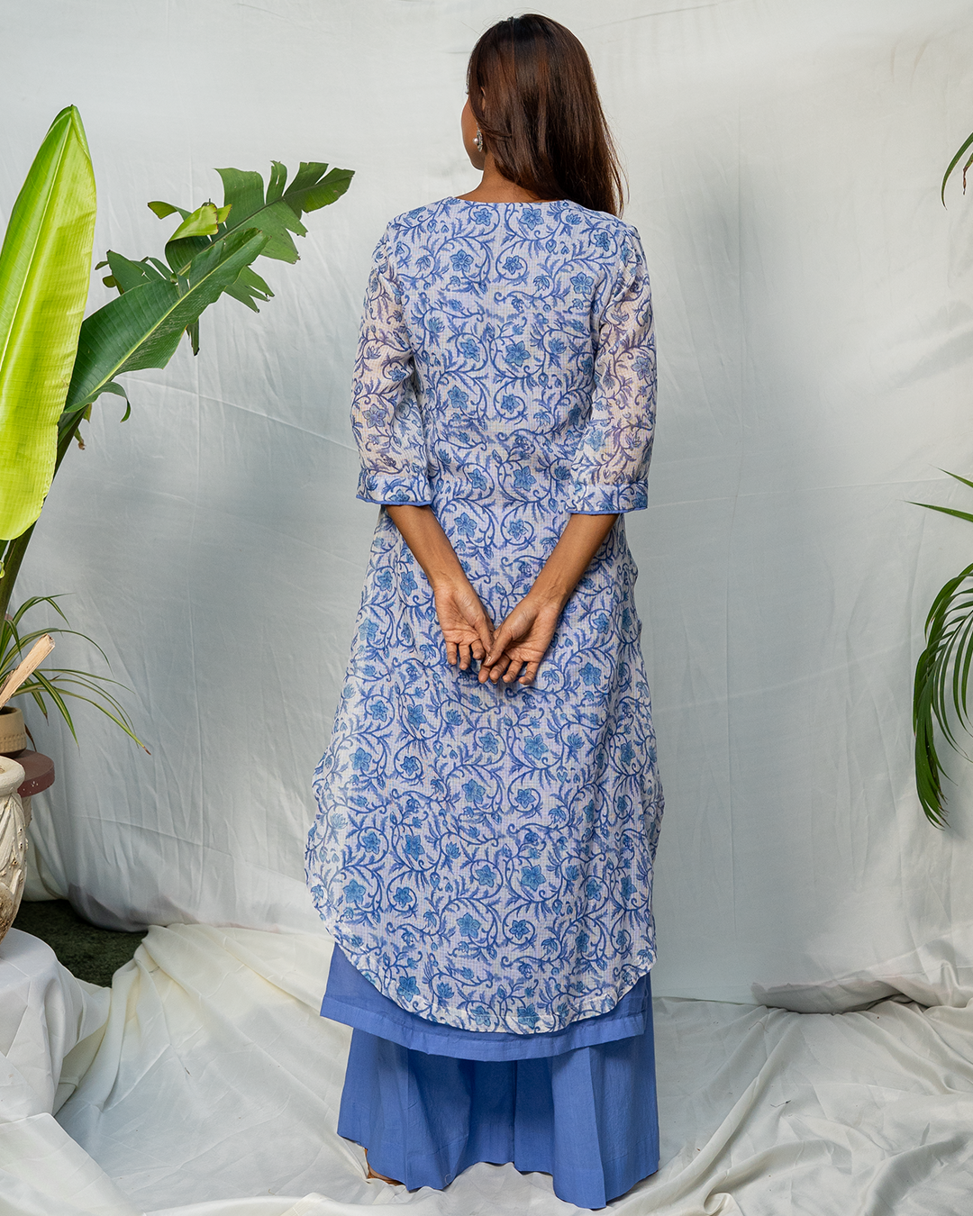 Blue Hand Block Printed Doria A-Line Kurta