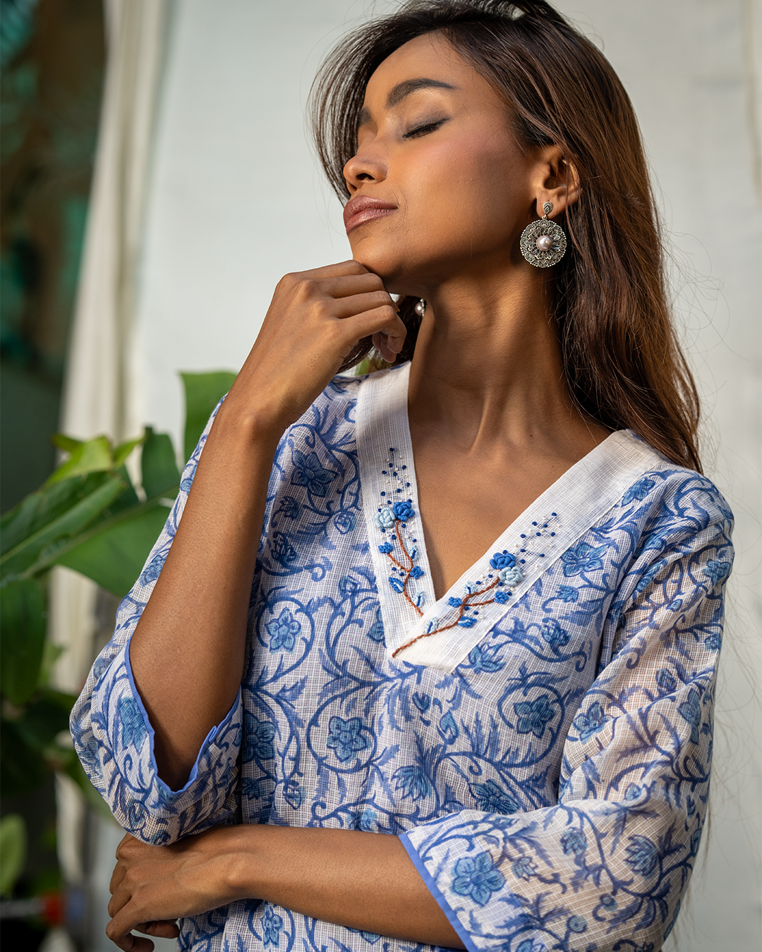 Blue Hand Block Printed Doria A-Line Kurta