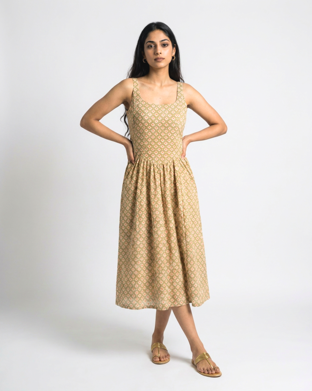 Boond Mul Dress - Orange & Sage Green