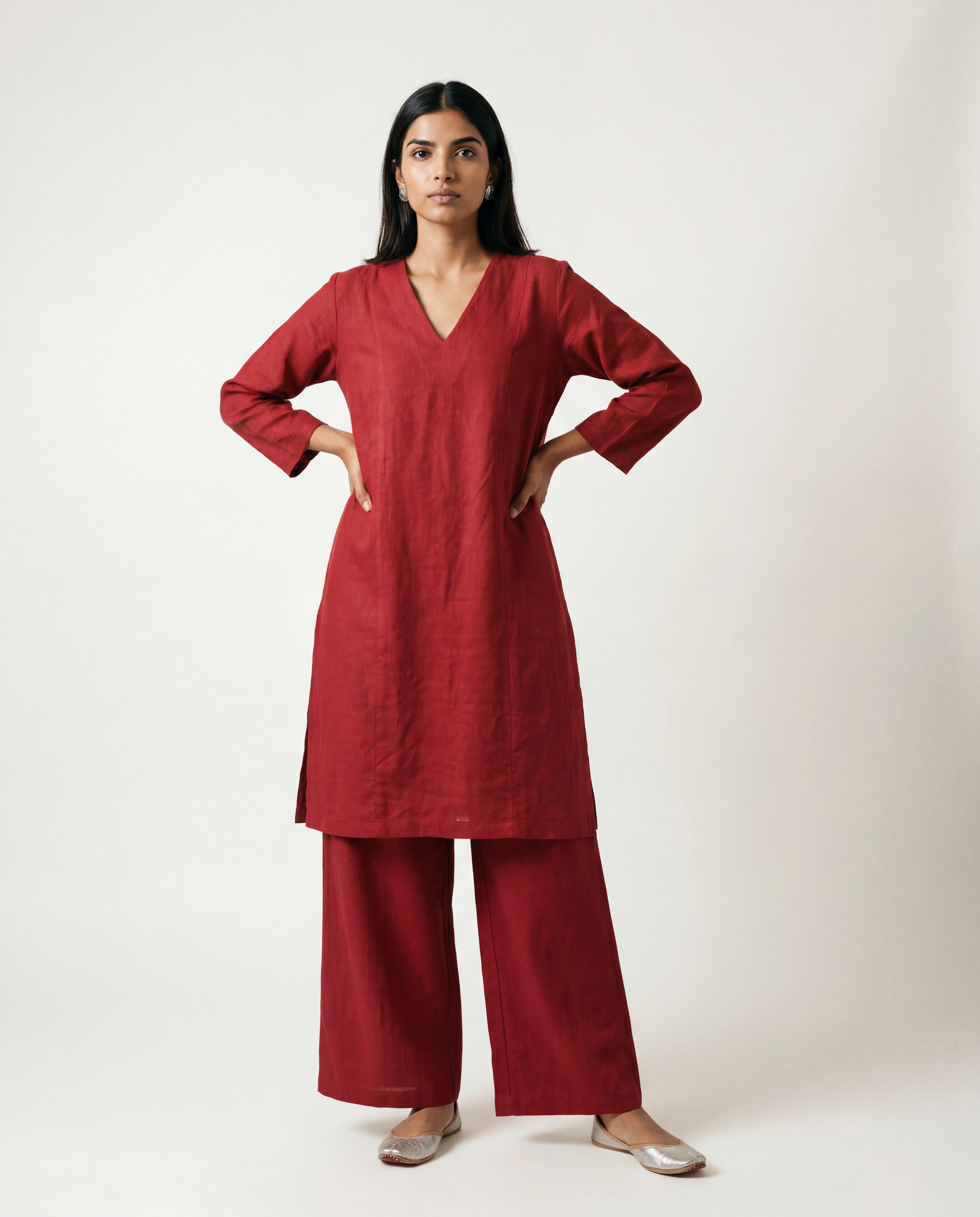 Dawn Linen Kurta - Crimson Red