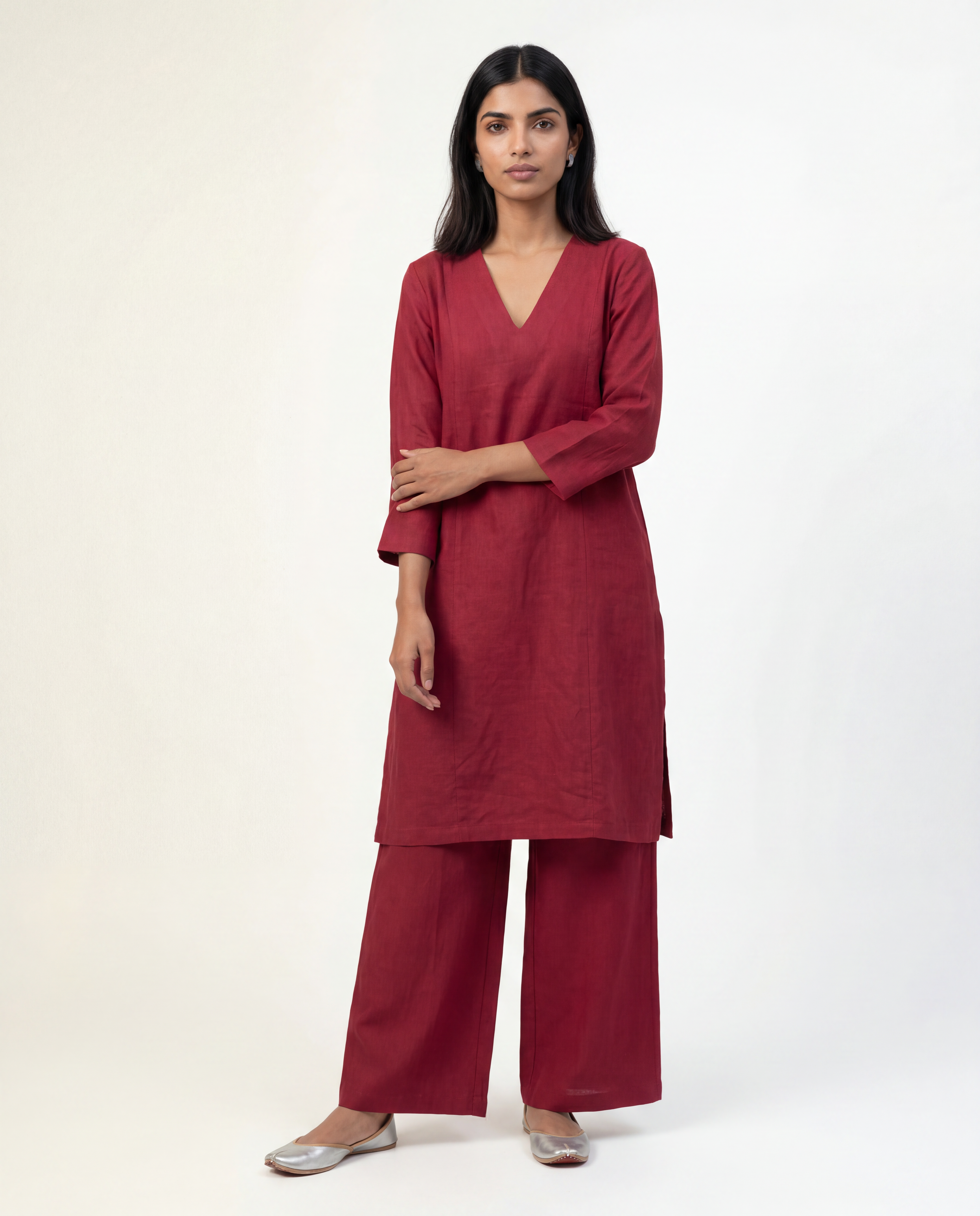 Dawn Linen Kurta - Crimson Red