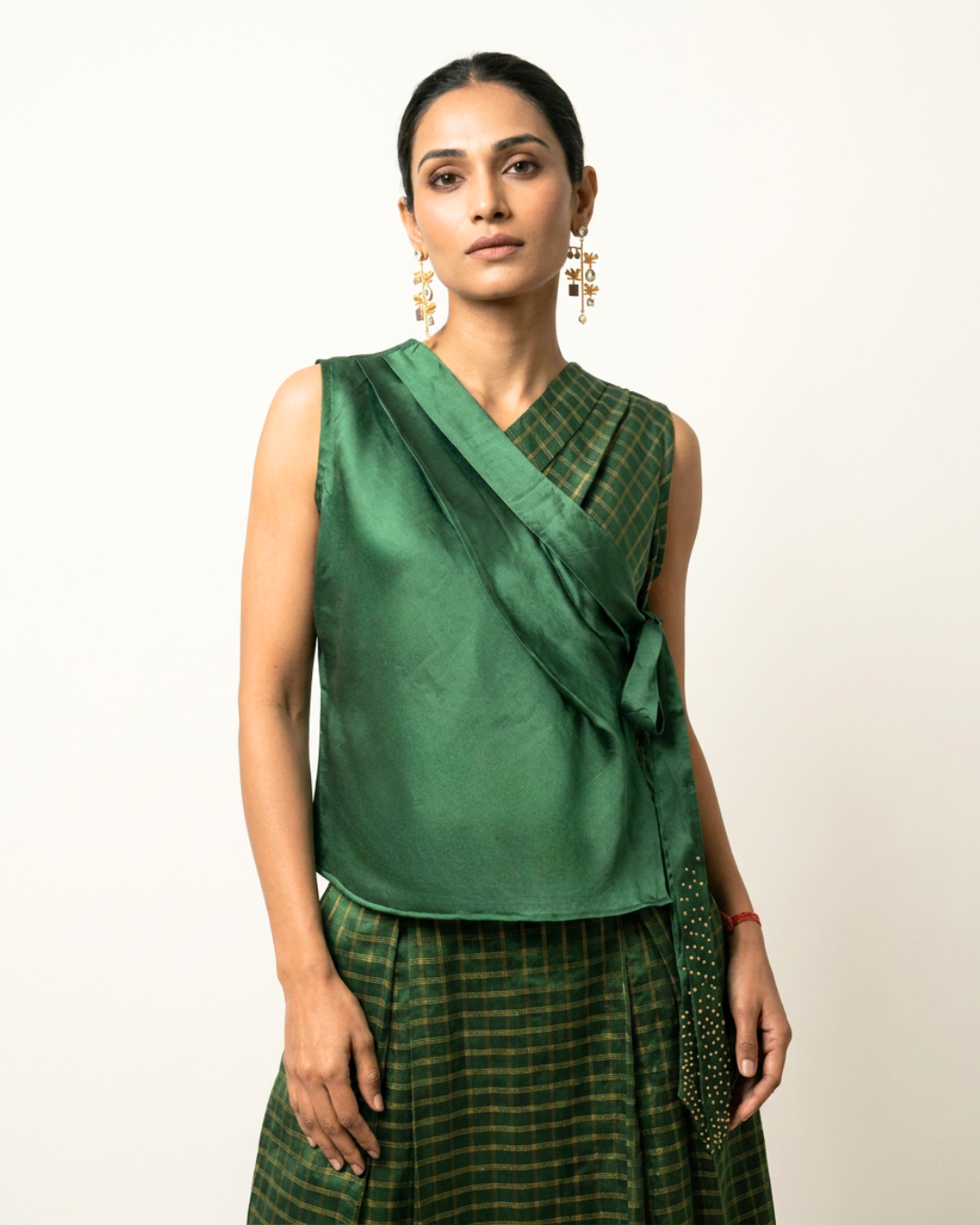 Dehri Tissue Chanderi Top - Green