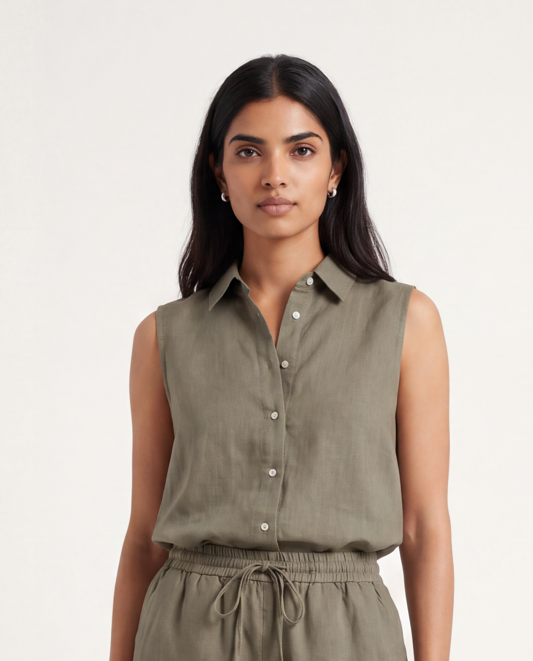 Solid Linen Sleeveless Shirt - Sage Green