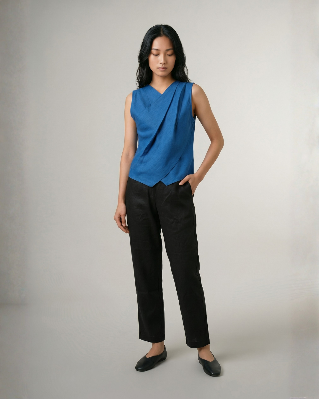 Industale-Crossline Linen Coord Set - Ink Blue-2