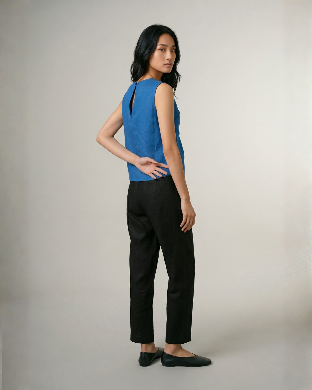 Industale-Crossline Linen Coord Set - Ink Blue-4