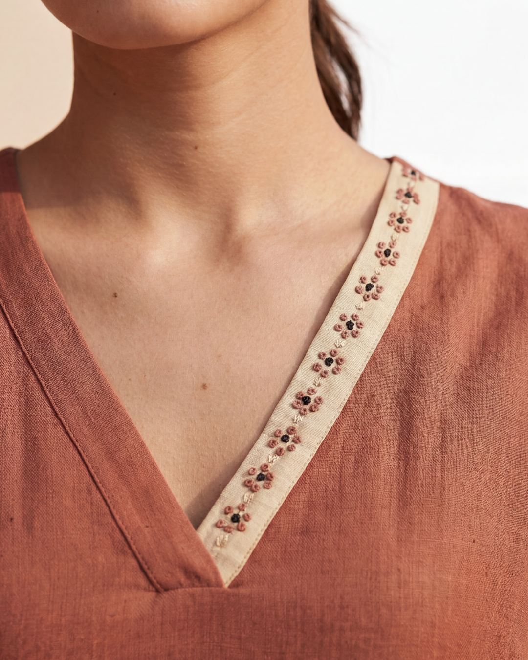 Industale-Lava Linen Kurta Set - Terracotta Red-2