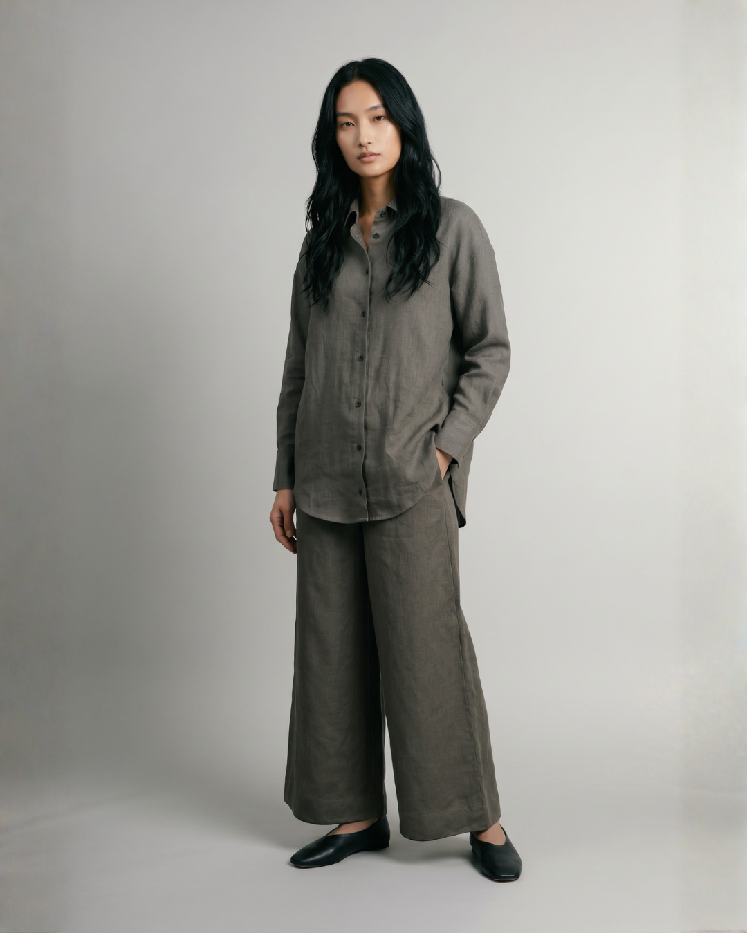 Industale-Solid Linen Coord Set - Smoke Grey-2