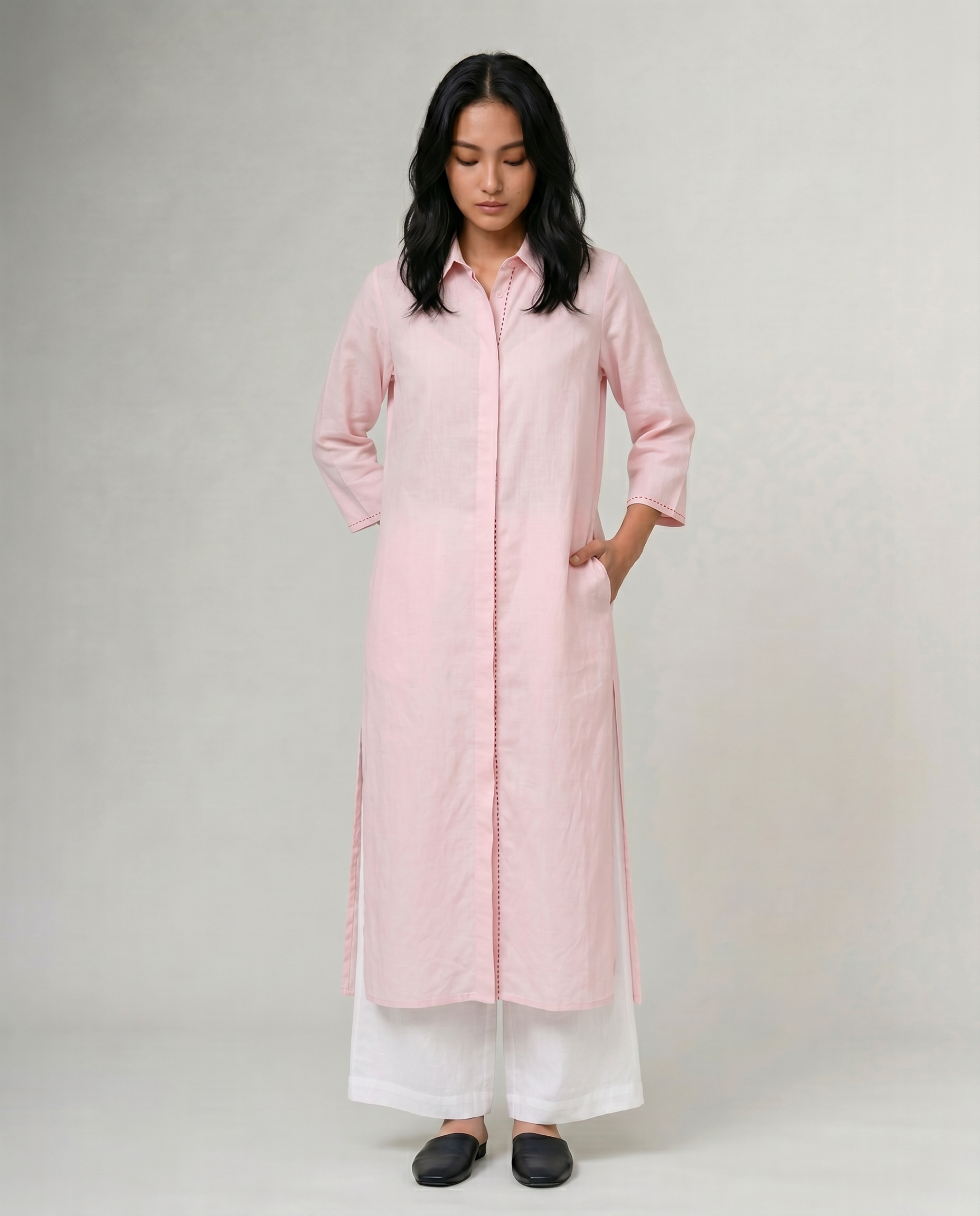 Industale Blush Linen Kurta - Baby Pink 1
