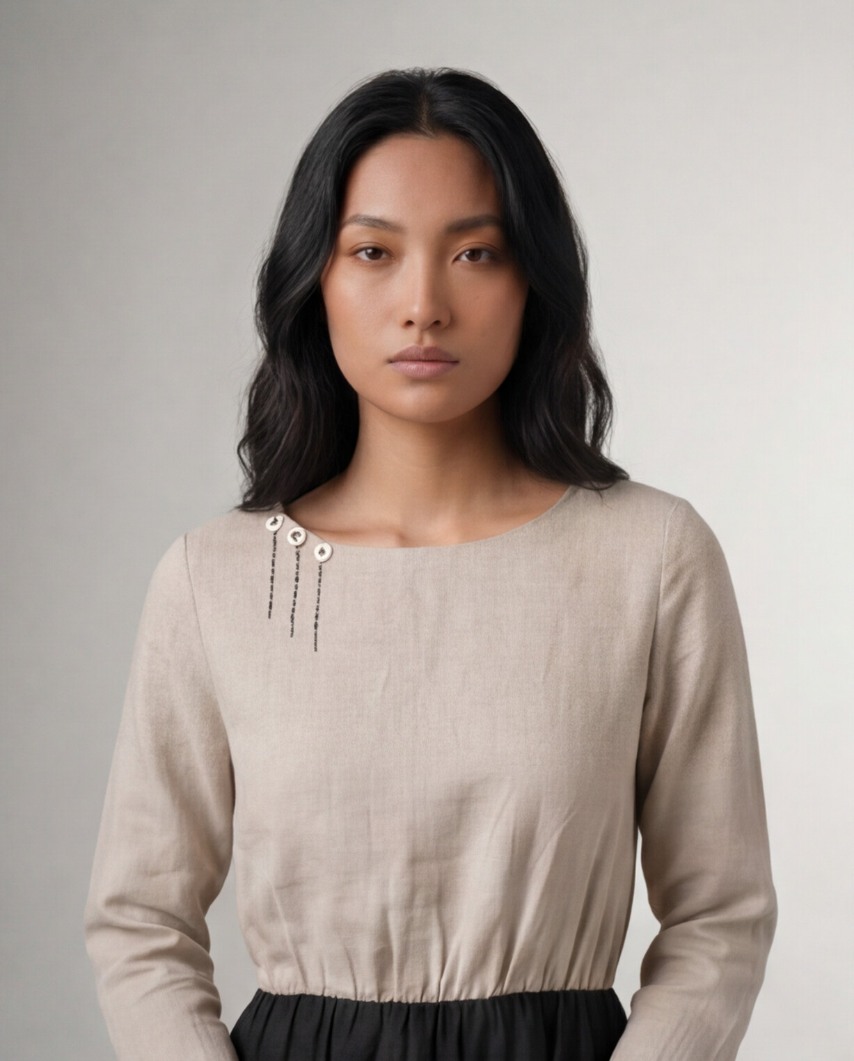 Industale Desert Linen Dress - Beige & Black 3
