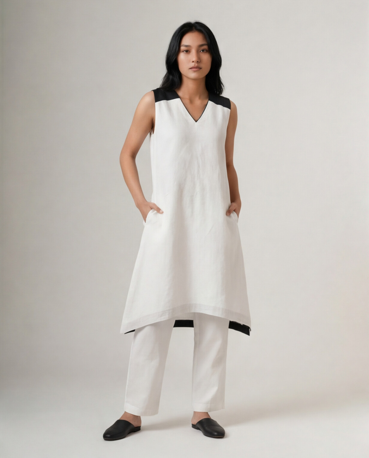 Industale Hans Linen Kurta- Cloud White