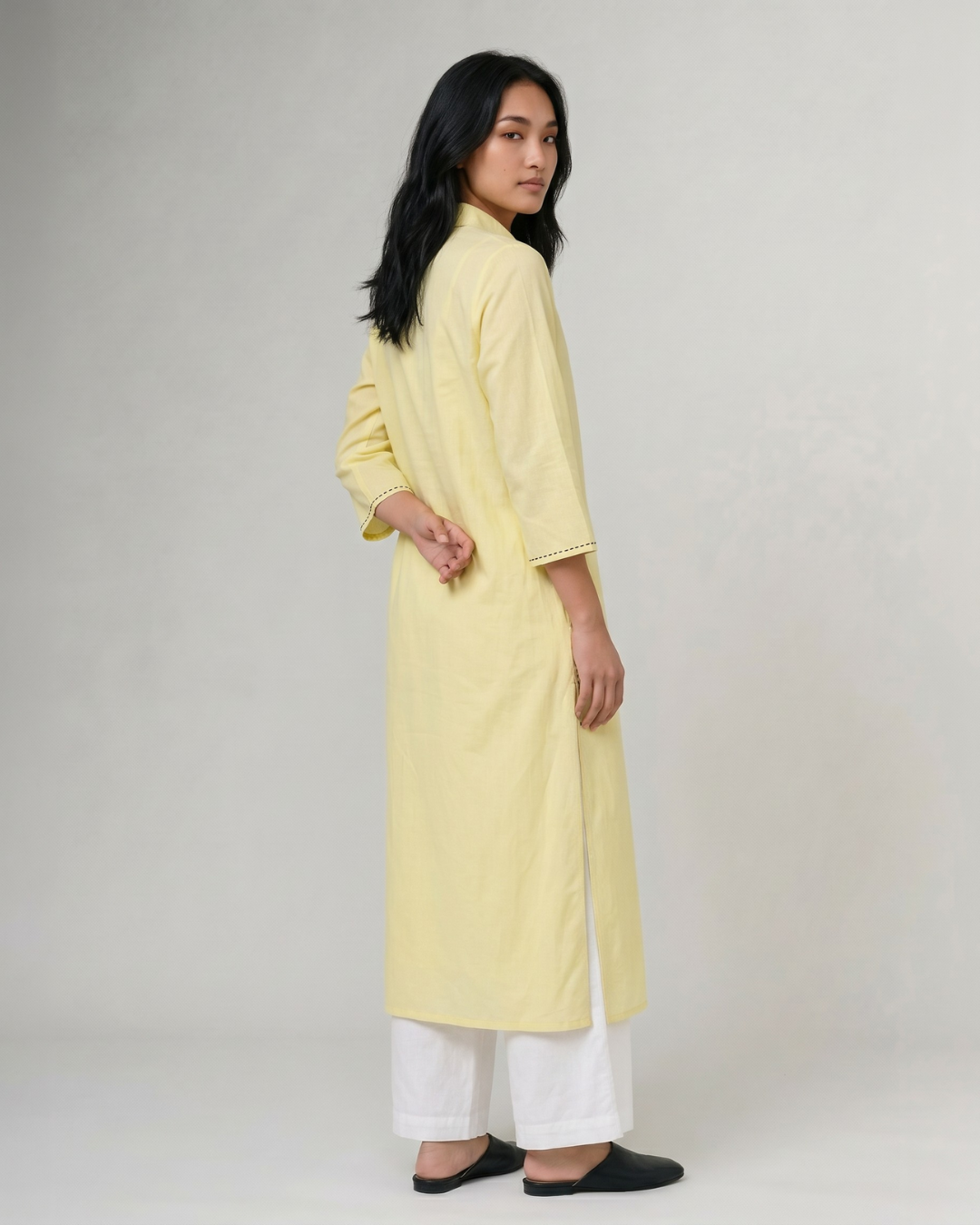 Industale Lemon Linen Kurta Set - Butter Yellow 4
