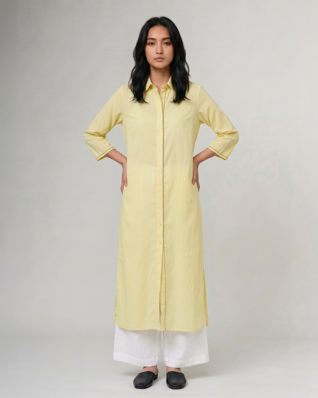 Industale Lemon Linen Kurta Set - Butter Yellow 1