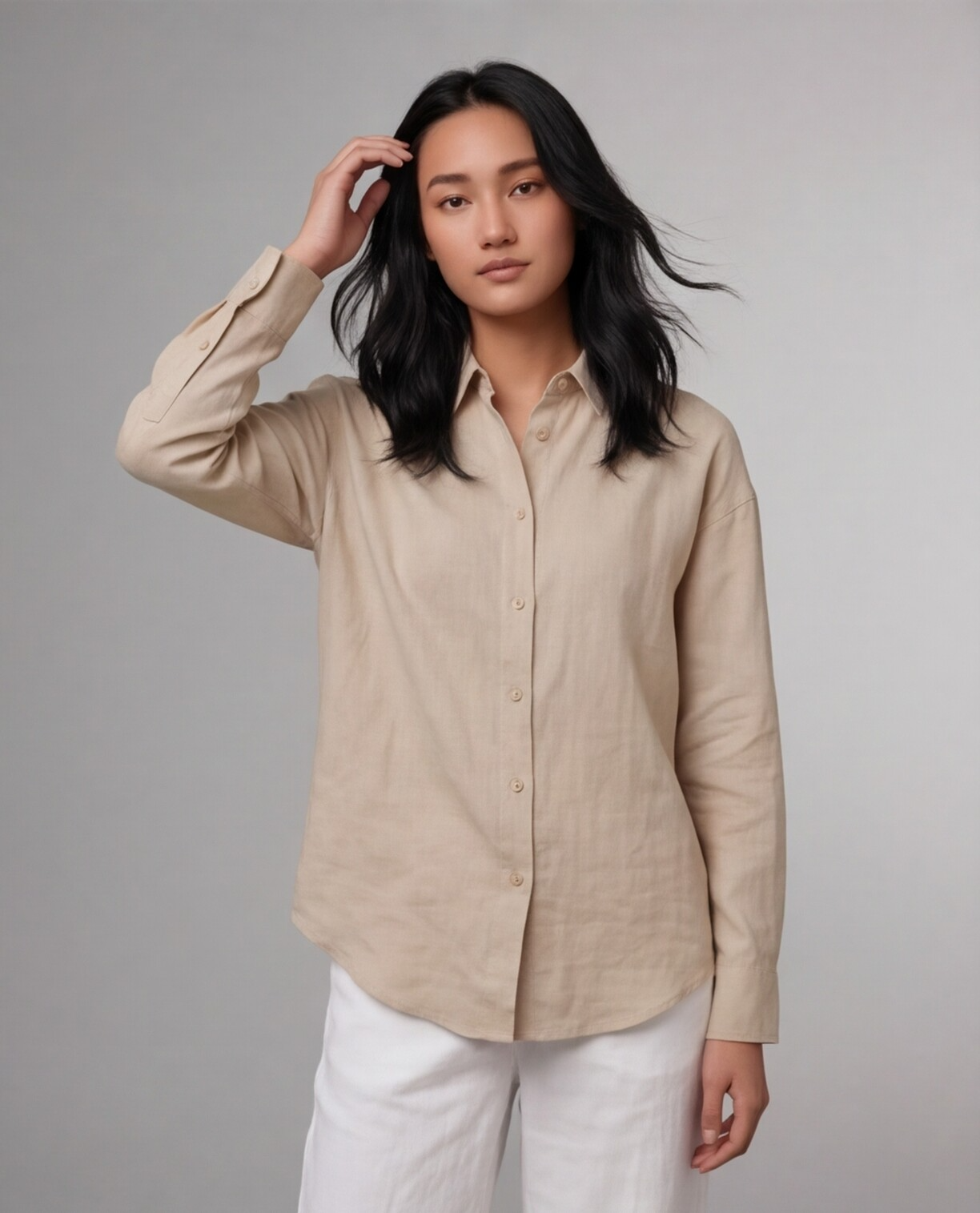 Industale Solid Linen Shirt - Beige 1