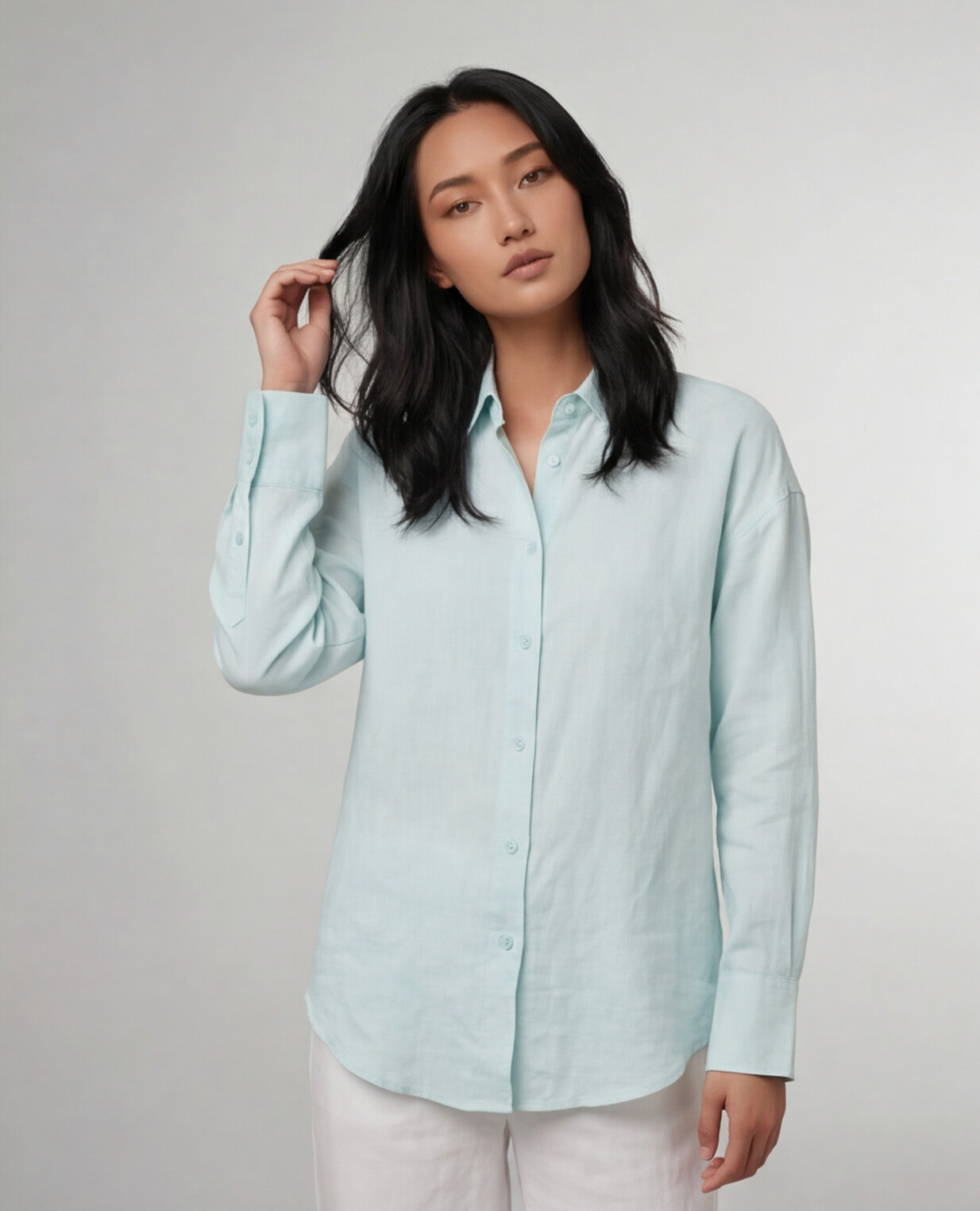 Industale Solid Linen Shirt - Mint Blue 1