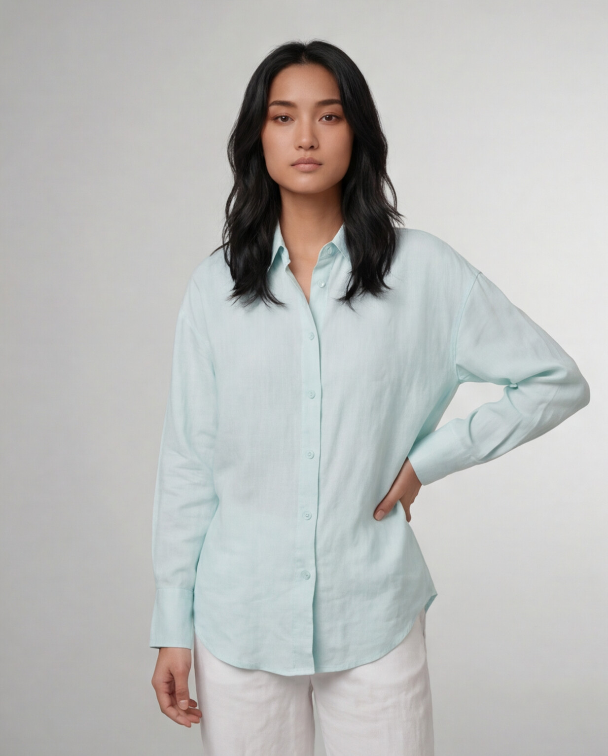Industale Solid Linen Shirt - Mint Blue 5